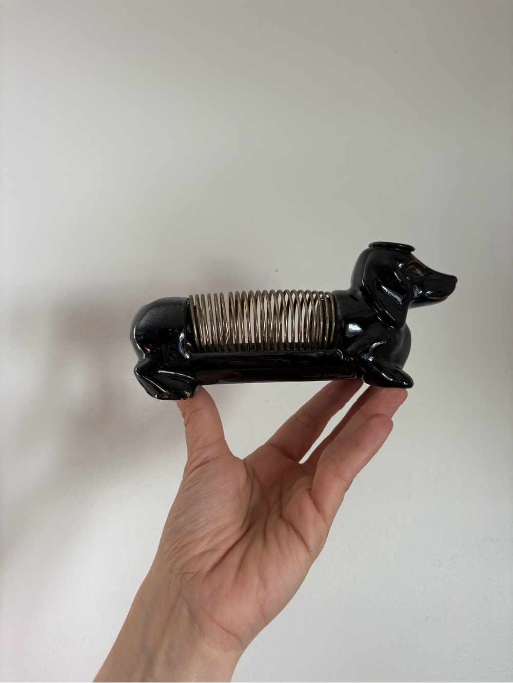 MCM vintage Black Dachshund Dog coil letter and pencil Holder